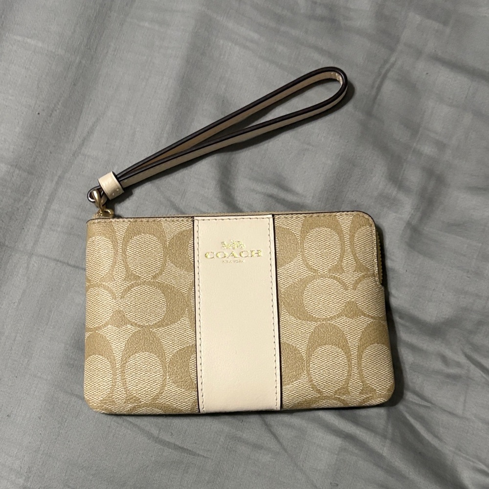Coach Tan and Cream Signature Wristlet